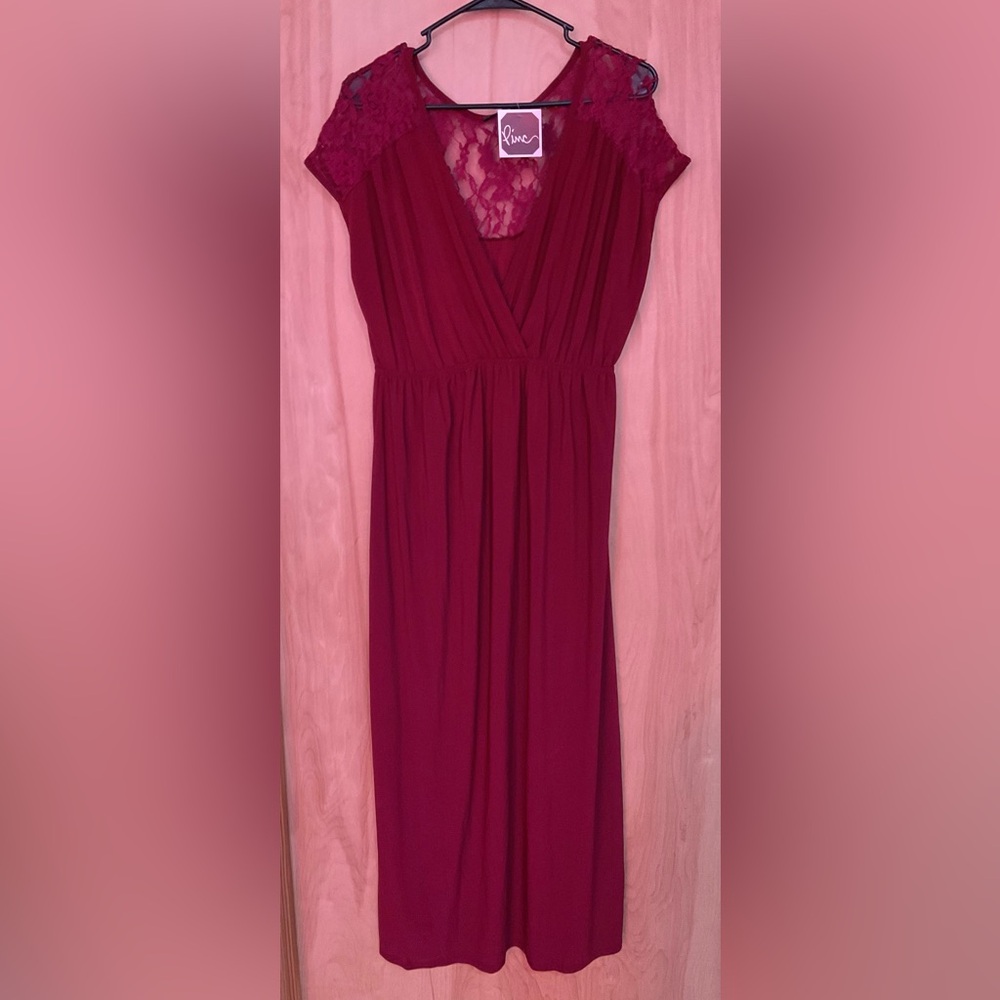 Pinc Wine Red Laced low V Neck Dress - NWT